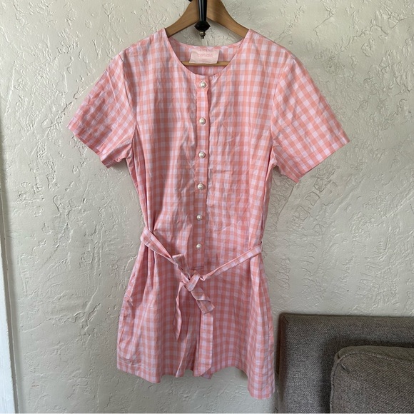 ban.do Pants - ban.do Pink Gingham Romper with Pearl Button Detail